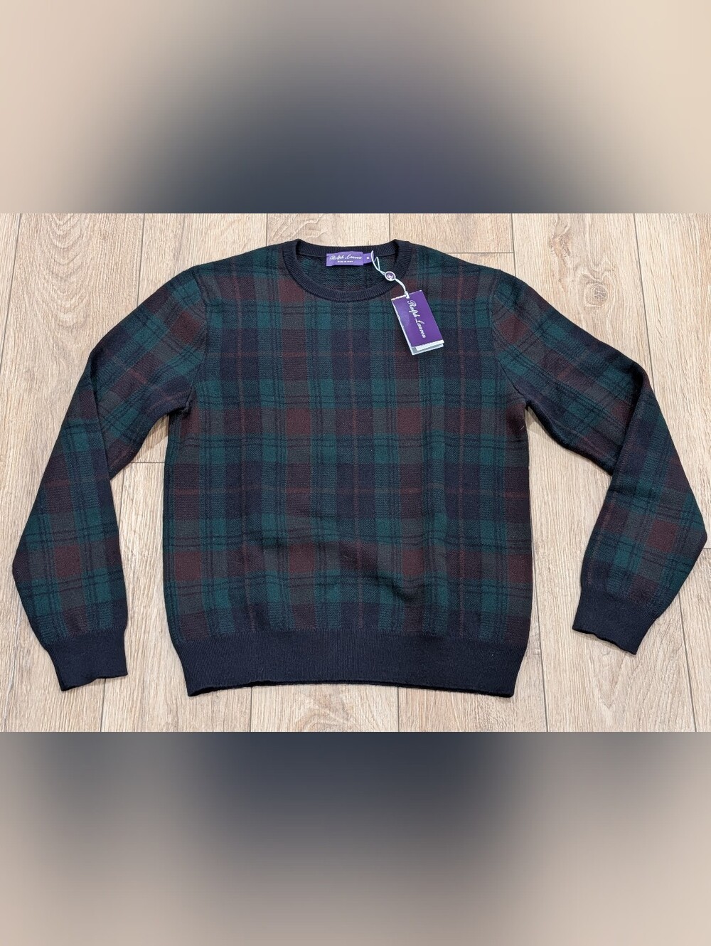 $1995 Mens Ralph Lauren Purple Label Shadow Plaid Cashmere Sweater Medium